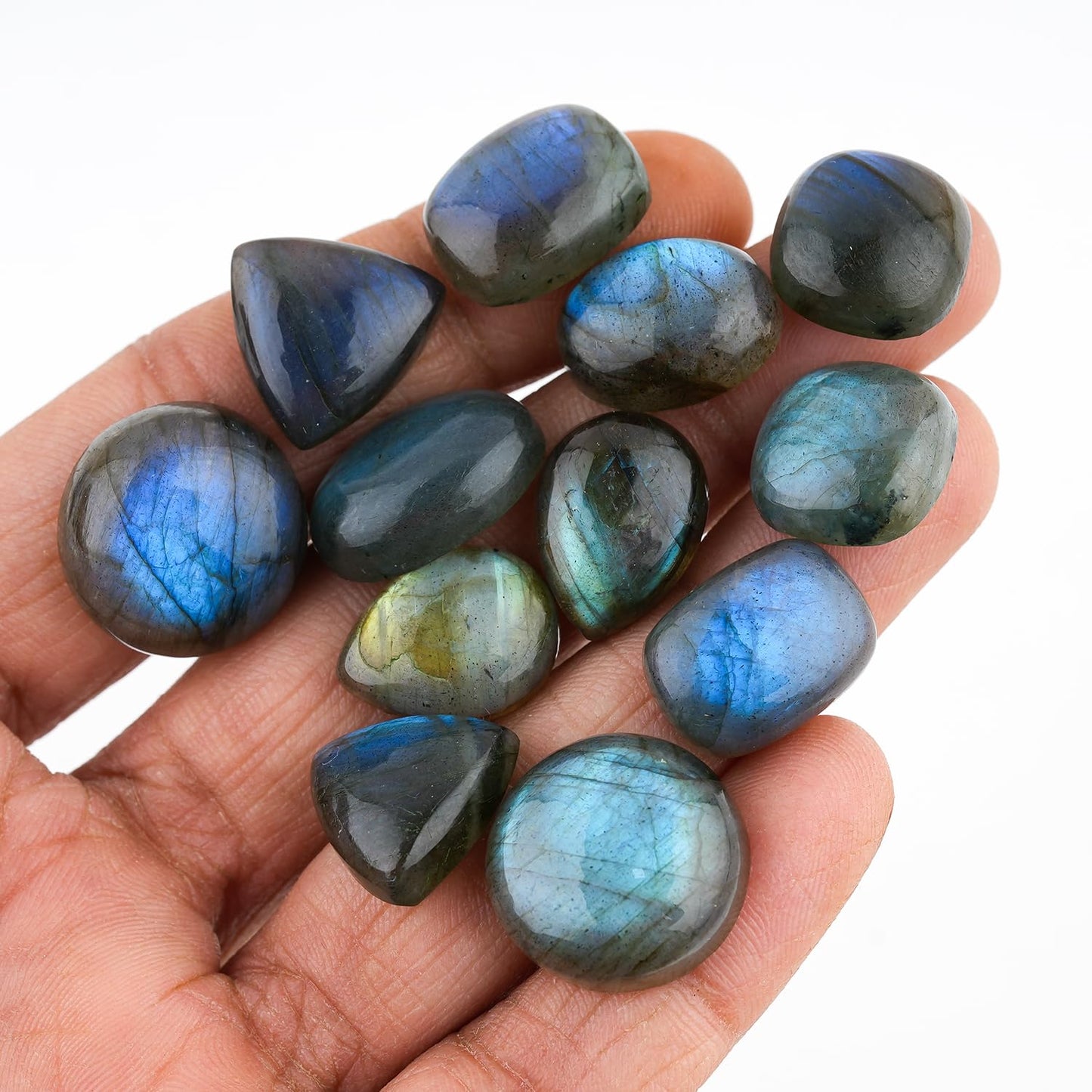 GemSymphony Natural Labarodite Gemstone Cabochon Pack of 3 Mixed Shapes – Polished Crystal Stones for Jewelry Making Supply, Healing, Reiki & DIY Crafts, Natural Gem Cab Set for Wire Wrapping( 10-20 mm)