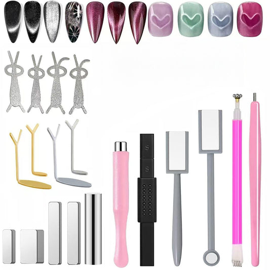 19PCS Cat Eye Nail Magnet Tool Set - Double-Head Magnet Sticks, Heart Shaped Magnets for Cat Eye Gel Nail Polish, Professional Nail Art DIY Accessories for Home Manicure