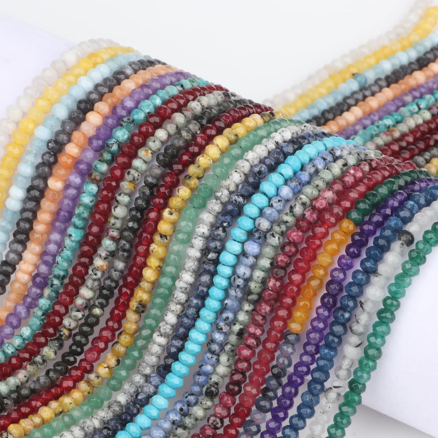 2 String 220PCS 3x5mm Natural Red-Green Color Speckled Beads for Jewelry Making, Songxi Facted Loose Gemstone Beads for DIY Bracelet Necklace Making Supplies with Energy Healing Chakra Power