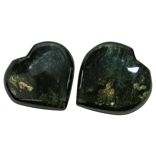 Amazing Gemstone Nuummite Stone Heart - Pack of 2 Crystal Heart Stones Rocks - Corazones De Piedra Crystals and Healing Stones Heart Shaped Crystal - Stocking Stuffers Gifts
