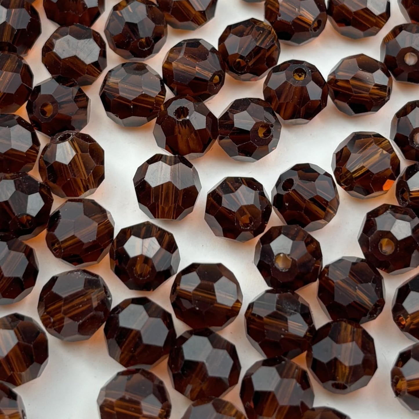 YUEXIGO 60pcs 10mm Round Crystal Glass Beads for Jewelry Making, Faceted Crystal Glass Spacer Beads for Bracelet Earring Necklace DIY Craft(Drak Amber)