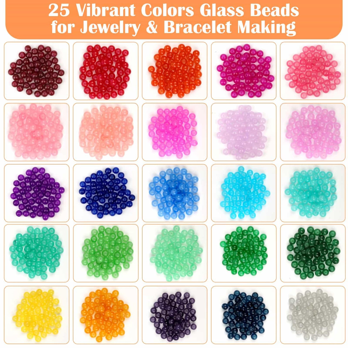1250Pcs 8mm Glass Beads for Jewelry Making, Beads for Bracelets Making, Round Crystal Loose Beads Bracelet Kit for Bracelets Making, Jewelry Making, Earring, Necklaces and DIY Crafts