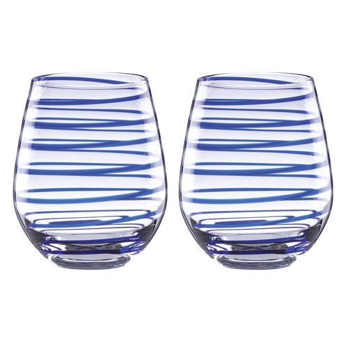 Kate Spade New York Charlotte Street 2Pc Stemless Wine Glass, 2 Count (Pack of 1), Blue