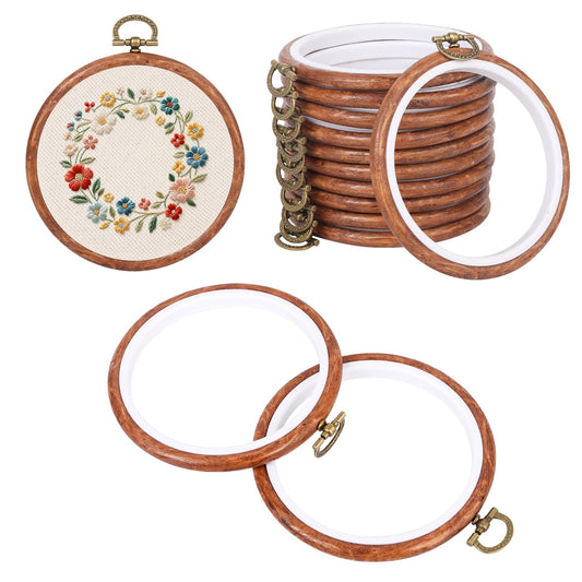 10 Pcs 4 Inch Mini Embroidery Hoops, Imitated Wood Round Frame Set for DIY Beginners, Cross Stitch Display, Handmade Gift for Christmas Home Decor