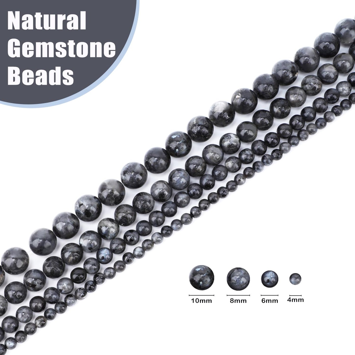 CMBYN Natural Stone Beads Round Genuine Real Stone Beading Strand Loose Gemstones DIY Smooth Bead for Bracelet Necklace Earrings Jewelry Making (Black Larvikite, 8mm 45 Pieces)