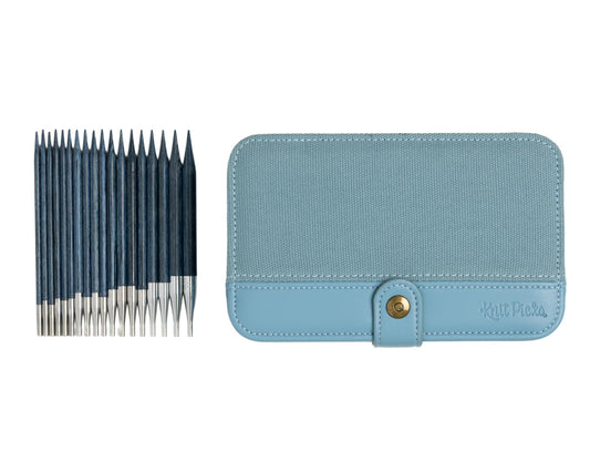 Knit Picks x dellaQ Blue Interchangeable Knitting Needles with Dusty Blue Buddy Case (Dusty Blue and Regular Blue Needles)