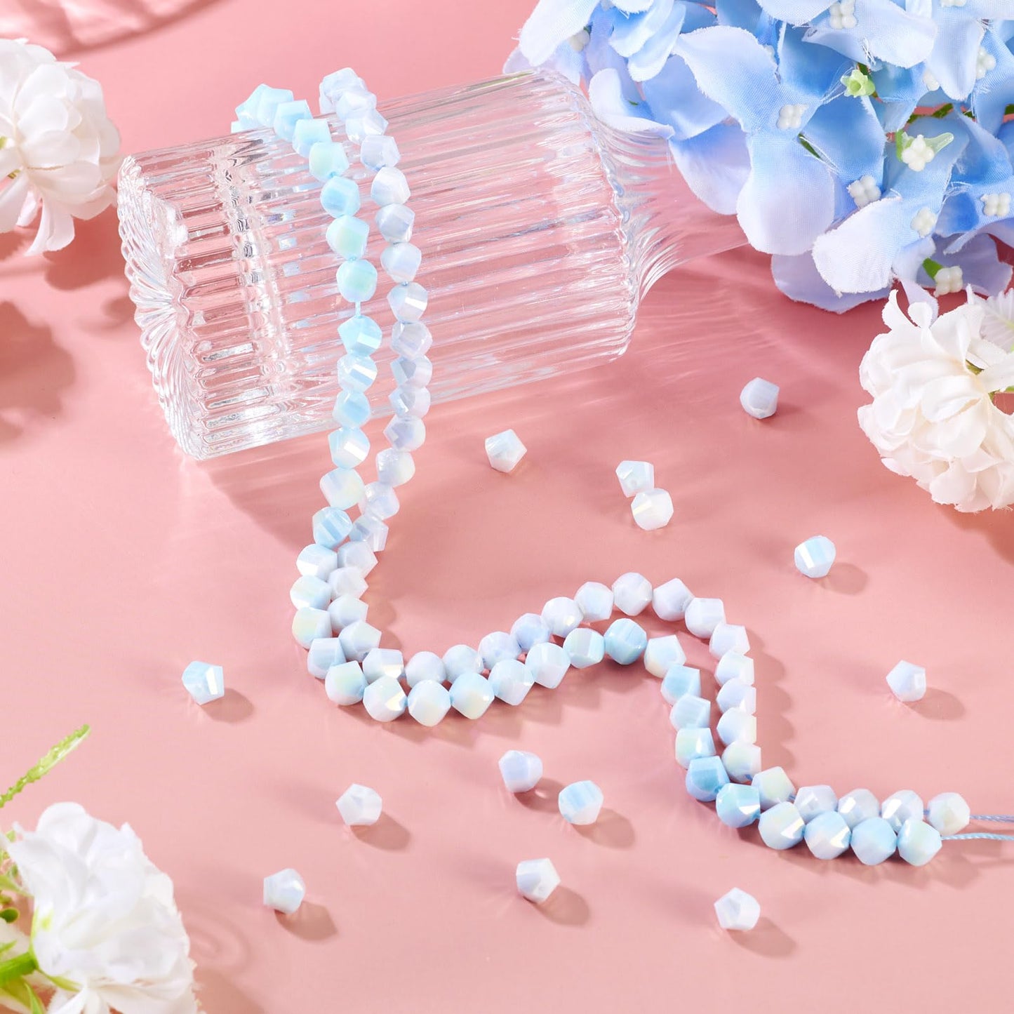 Elecrelive 100Pcs Blue Faceted Glass Beads Twist Crystal Beads Two Tone Imitation Jade Gems for Bracelet Necklace Jewelry Making