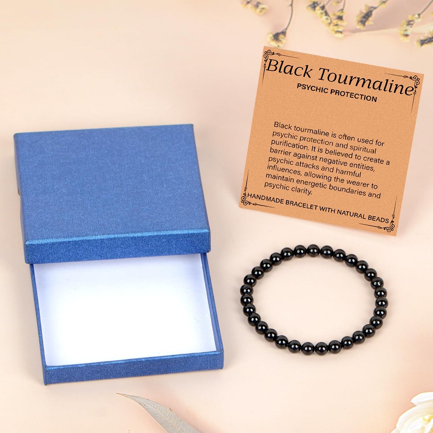 LPBeads Handmade Natural Gemstone Stretch Elastic 6m Black Tourmaline Bracelet Healing Crystal Round Stone Beads Jewelry Gifts for Women