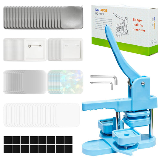 Square Button Maker Kits 2x2 Inch Square Pin Maker Machine 100 Set Blank Pins Button Making Supplies(Metal Cover, Film, Back Inserts), for Home, Events, Small Business
