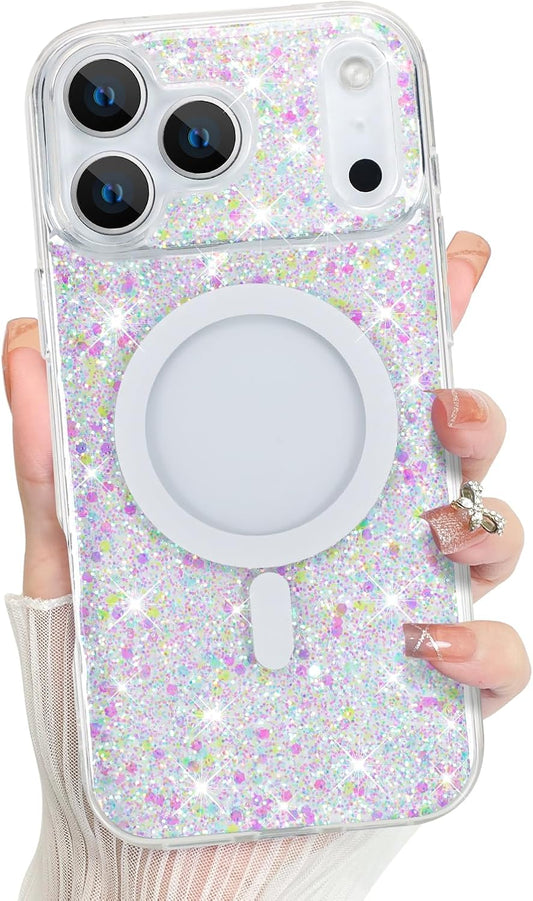 Bonoma 17 2025 for iPhone Pro Max Case Sparkly Glitter Bling Back, Magnetic Support for MagSafe Shockproof, Crystal