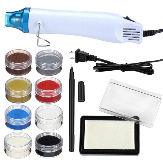 Lanties Embossing Kit with Heat Tool Bundle, 8 x 10ml Embossing Powders, Clear Embossings Pen and Ink Pad, Complete Embossings Kit for Starter Crafts