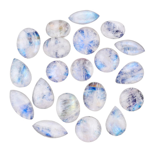 ColouredRocks 20pcs RAINBOW MOONSTONE (5-8 mm) Natural Cabochon Mix Shape Crystals, Loose Gemstone, Wholesale Polished Supply, Jewelry Making, DIY Craft, Gem Collection