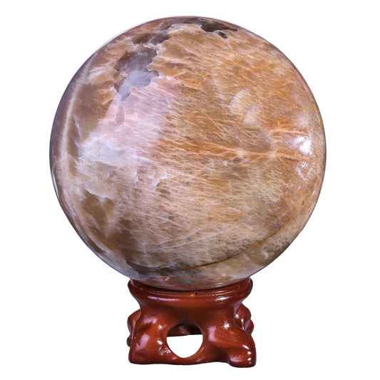 TUMBEELLUWA Orange Moonstone Crystal Ball with Stand for Fortune Teller Witchcraft Divination, Decorative Gemstone Sphere for Home Decor, 71-80 mm