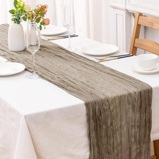2 Pcs Nude Cheesecloth Table Runner - 120 Inch Boho Rustic Decor for Weddings & Parties