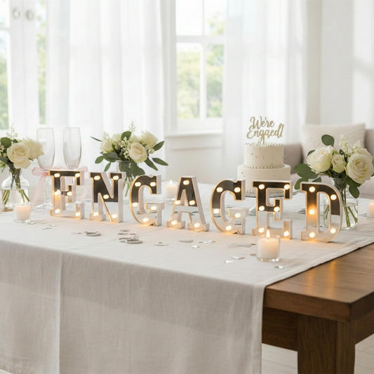 U2KEERE Engaged LED Light up Letter - Mirror Surface Marquee Letter Neon Light Sign for Engagement Wedding Bridal Shower Party Decorations