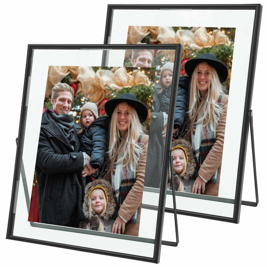 Qiannhee 8x10 Floating Frames Set of 2, Double Glass Desktop Picture Frames, Holds Multiple Photo Sizes, Photo Frame with Metal Stand
