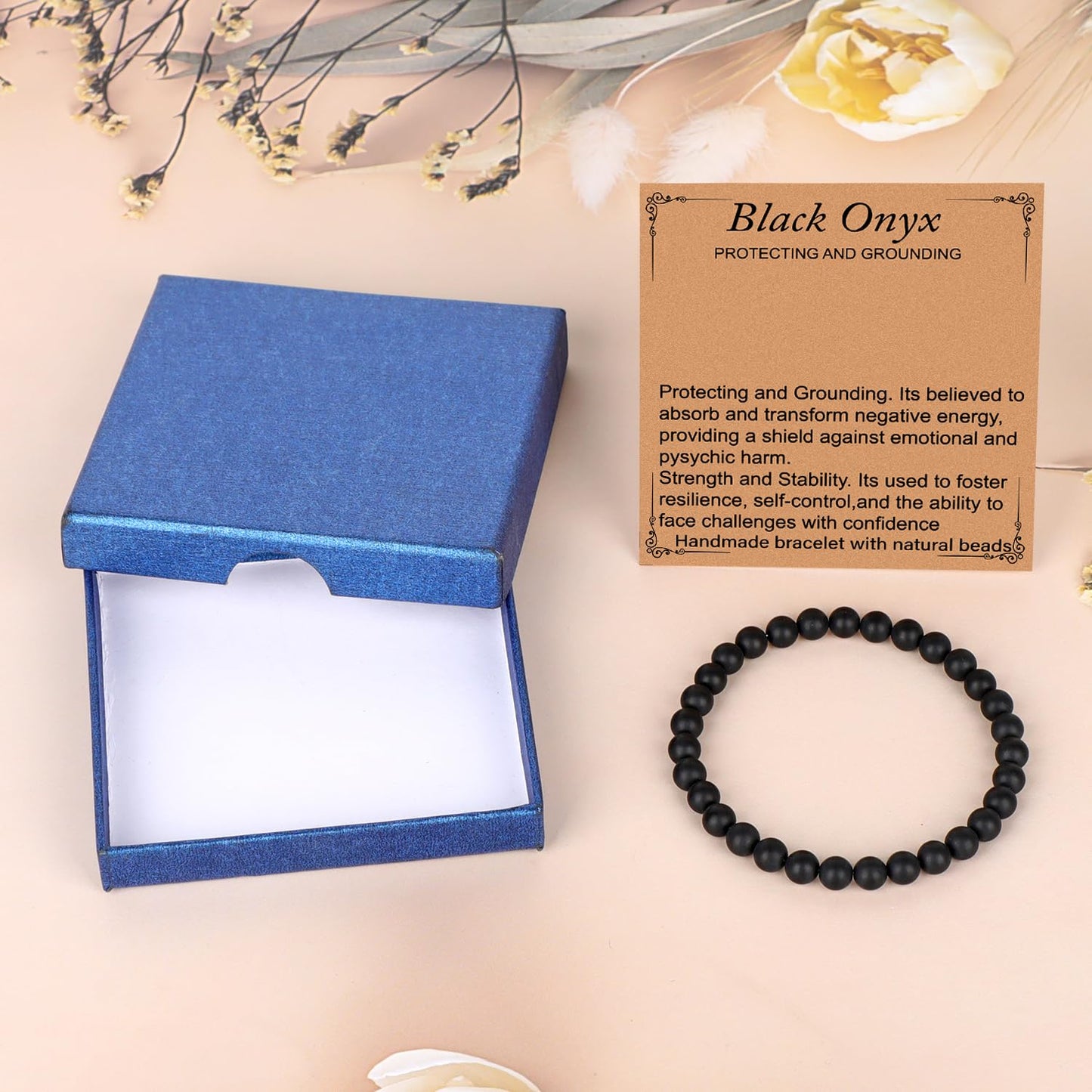 LPBeads Handmade Natural Gemstone Stretch Elastic 6mm Matte Black Onyx Bracelet Healing Crystal Round Stone Beads Jewelry Gifts for Women Men