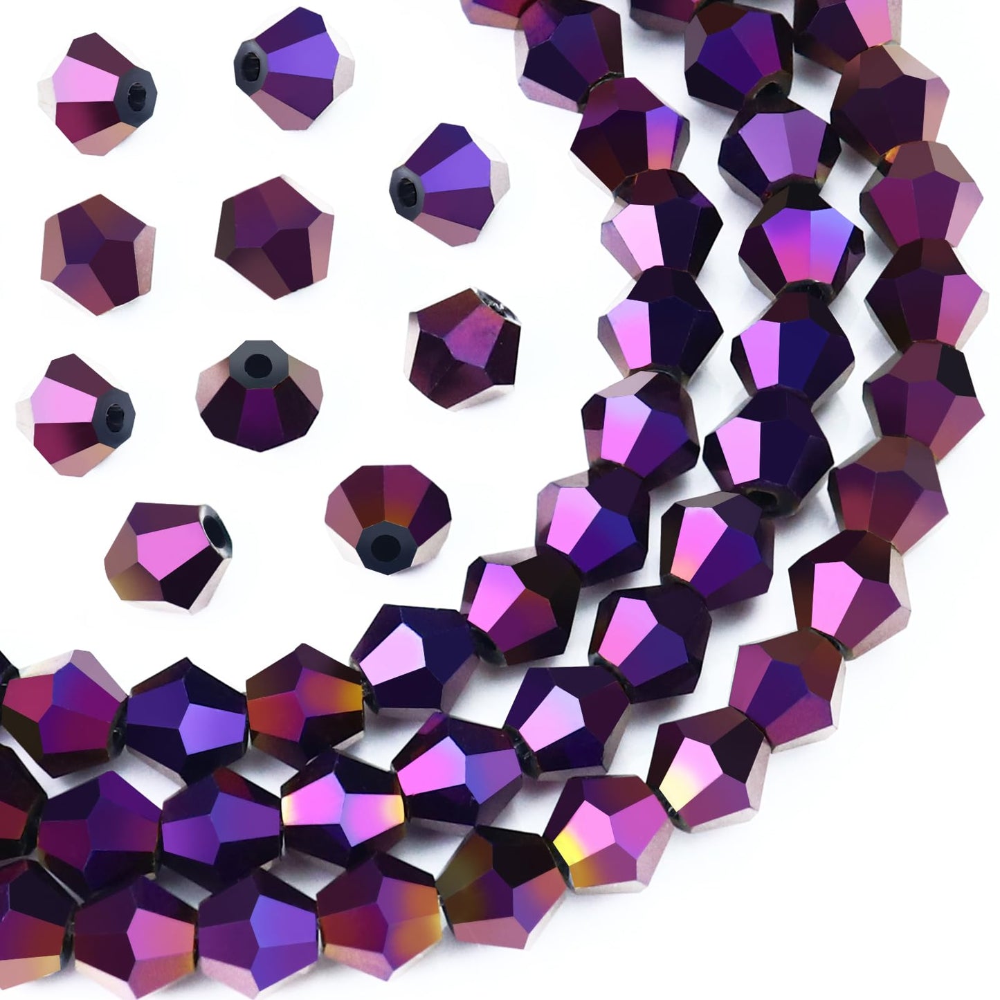 Dowarm 250PCS 6MM Faceted Bicone Crystal Beads for Crafts, Jewelry Making, DIY Bracelet, Necklace, Dolls, Wine Charms, Wind Chimes, Suncatchers, Loose Spacer Glass Beads, Plated Purple