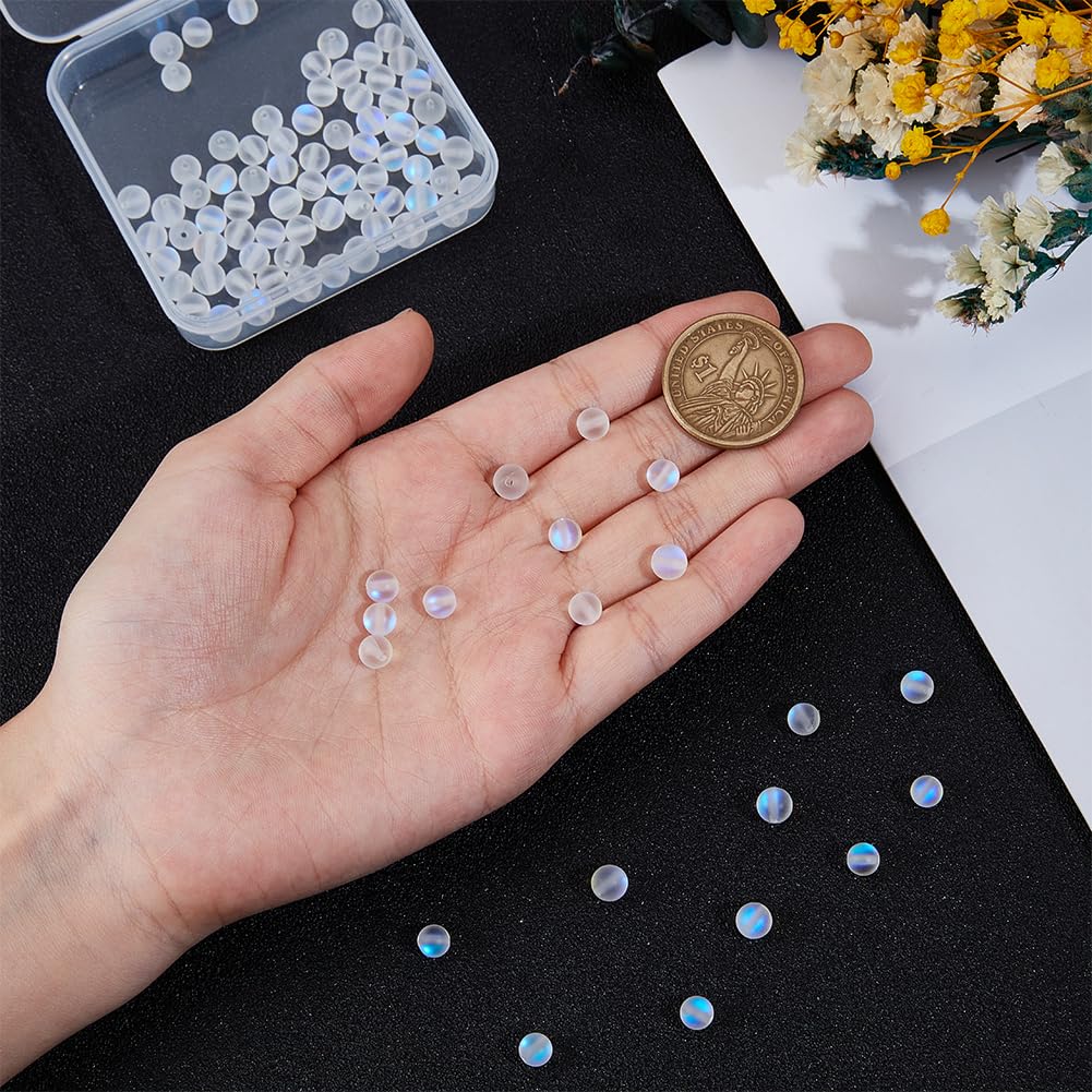 PONABEADIY 1 Box 120PCS 6MM Matte Moonstone Round Beads with Holes Frosted White Transparent Clear Spacer Loose Gemstone Stone Crystal Bead Bulk for Jewelry Making Necklace Bracelet Diy Craft Supplies