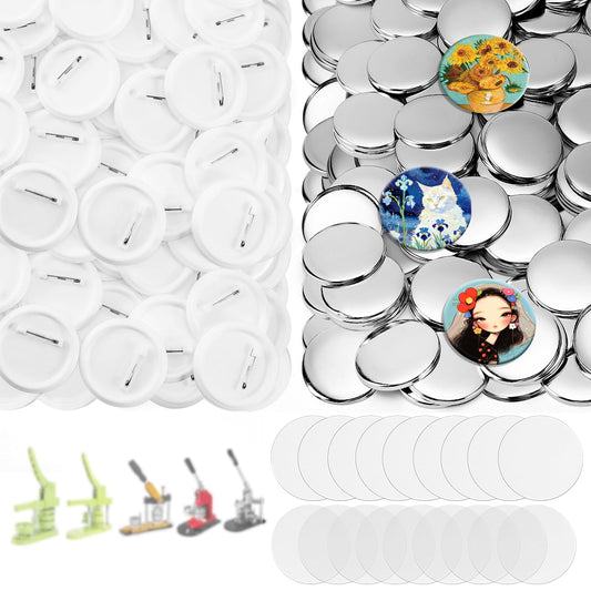 100 Sets Button Maker Supplies, 75mm/3 inch Button Supplies, with Plastic Pin Back Cover, Metal Cover, Transparent Film and Blank Paper, Suitable for Button Making Machine and Pin Maker Press