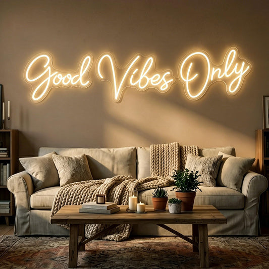 Good Vibes Only Neon Sign, Large Split Design LED Signs for Bedroom Wall Decor, Warm White Light Up Sign for Party Backdrop & Boutique Decor, Dimmable Aesthetic Room Art, 58.5x13.2 In