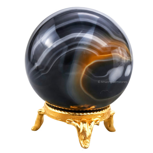 Amazing Gemstone Black Onyx Crystal Ball with Stand - 2" Inches Crystal Sphere Meditation Balls for Witchcraft and Decorative Balls
