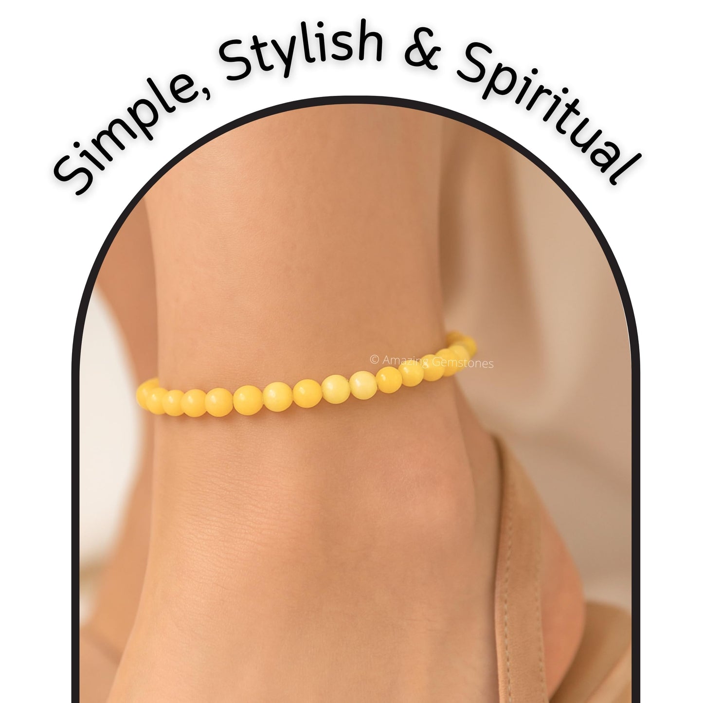 Amazing Gemstone Yellow Calcite Anklet Ankle Bracelets for Women - Waterproof Beaded Healing Crystal Anklets, Plus Size Chakra Gemstone Bead Anklet (Stretchy Adjustable - Plain)