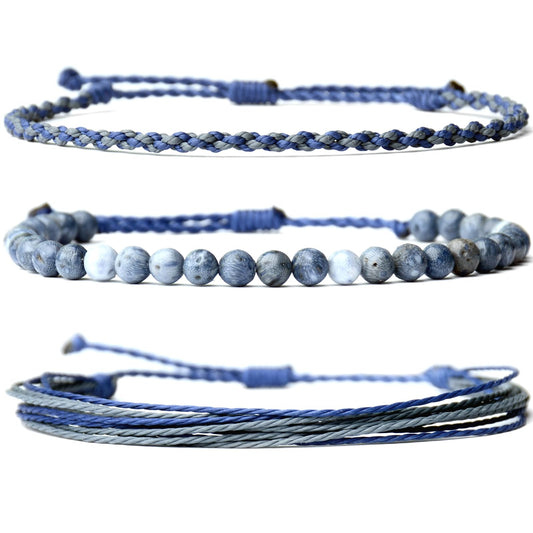 Handmade Natural Stone Beaded Healing Bracelet Gift for Men Adjustable Rope String Bracelet (coral fossil, Adjustable)