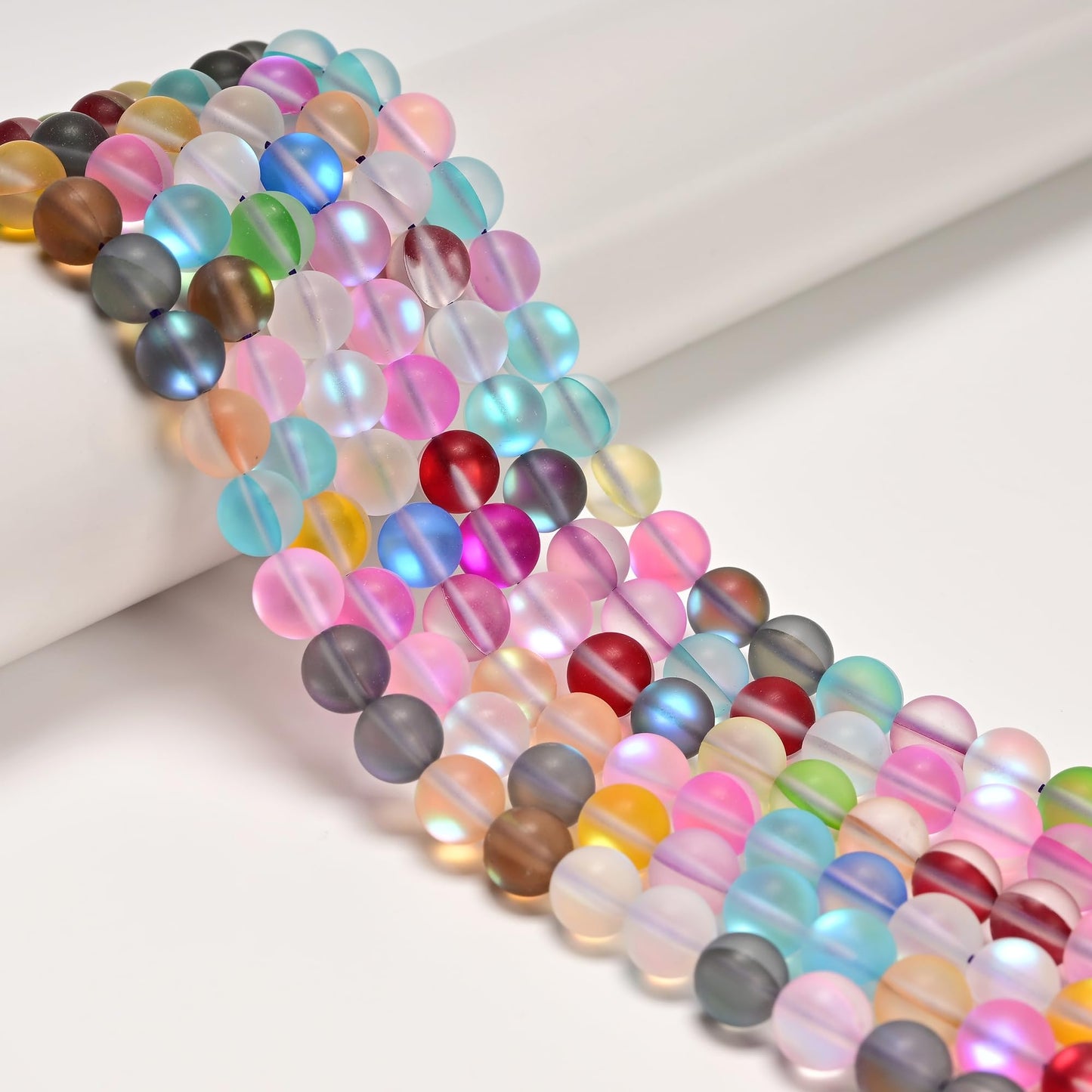 6mm Matte Mixed Color Mermaid Aurora Crystal Glass Bead, Glitter Round Synthetic Moonstone Beads for Jewelry Making Bracelets
