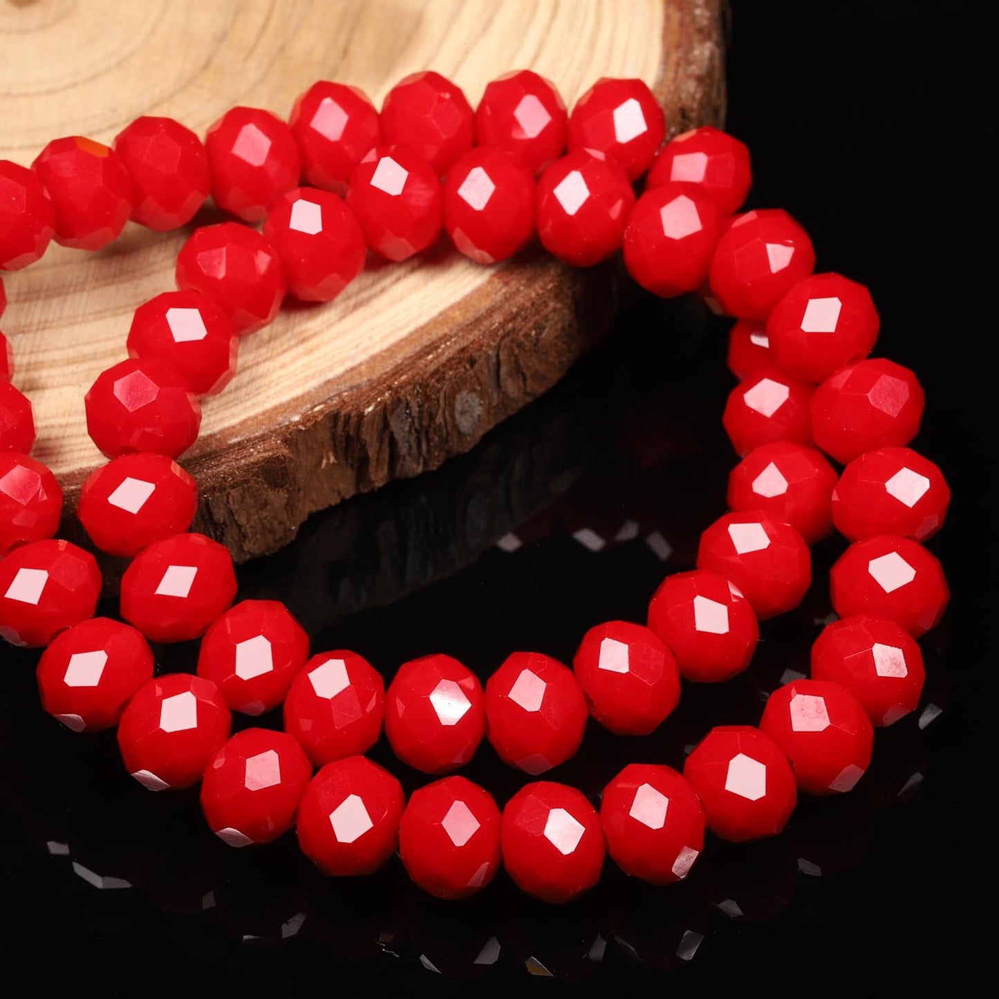 NITOPUPU 300pcs 8mm Crystal Glass Beads for Jewelry Making Faceted Rondelle Flat Porcelain Beads for Bracelets Necklace Earrings DIY Crafts (Red Porcelain Bead)