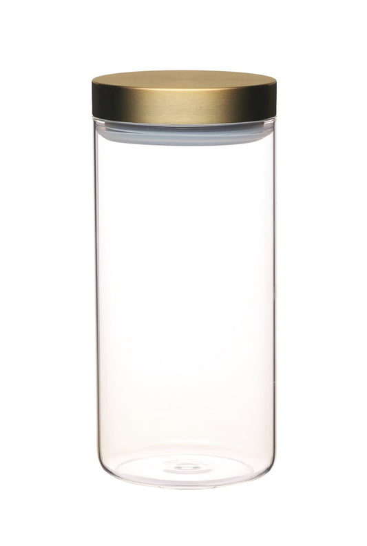 MasterClass KitchenCraft Airtight Glass Food Storage Jar with Brass Lid, Transparent, 1.5 L (2.75 Pints)