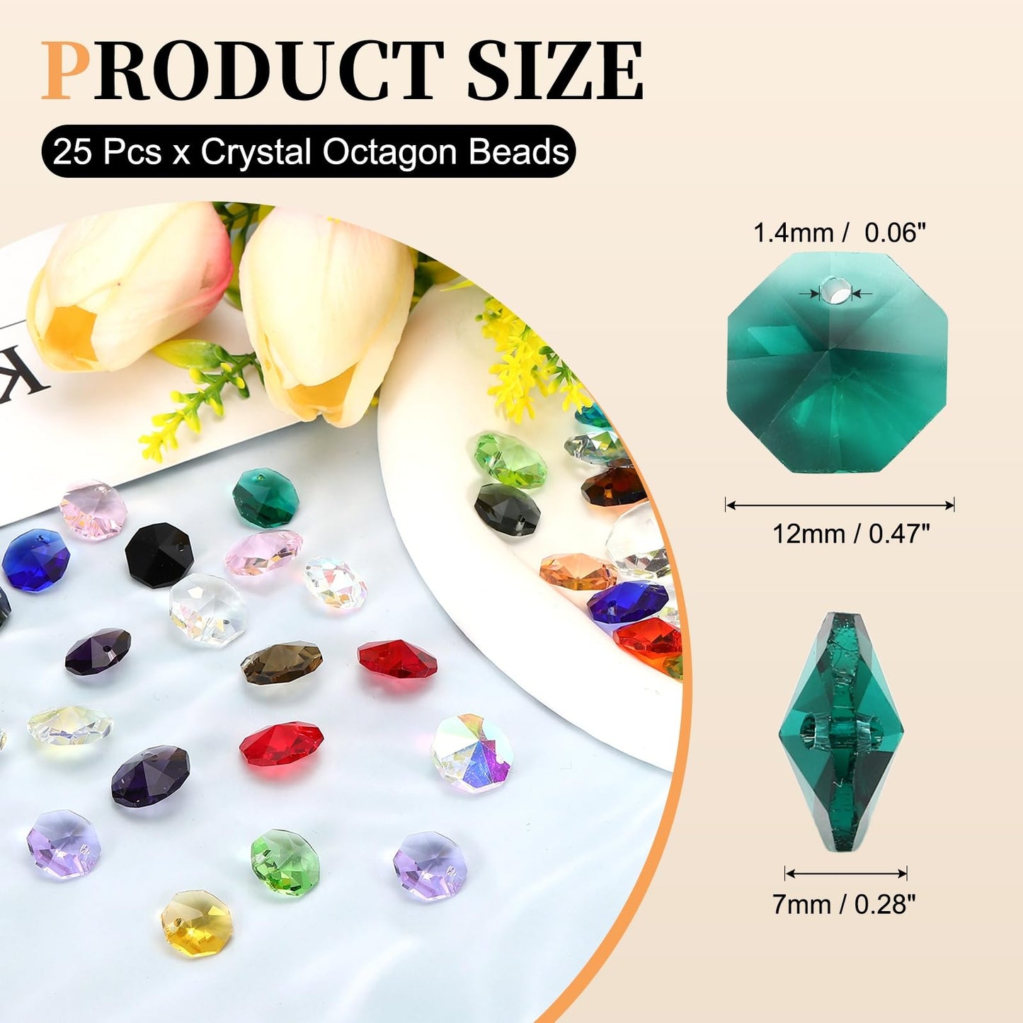 uxcell 25Pcs 1 Hole Crystal Octagon Beads, 12mm K9 Glass Hanging Chandelier Beads Prisms Parts for Crystal Chandeliers Lamp Hanging Pendant Jewelry DIY Craft, Peacock Green