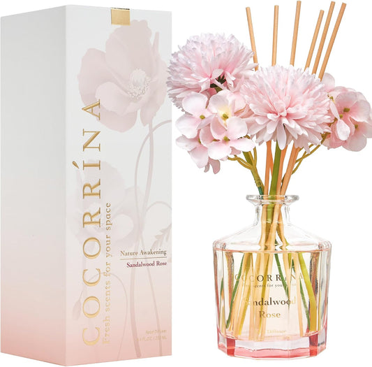COCORRÃNA Reed Diffuser - Sandalwood Rose Home Fragrance Set | 8.5 Fl. Oz with 8 Sticks for Bedroom & Office Decor