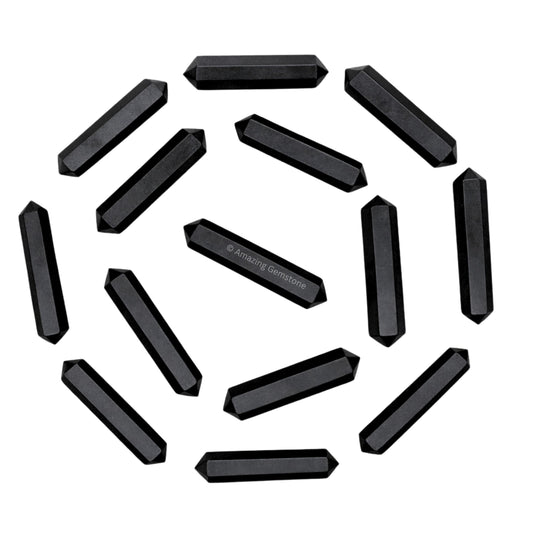 Amazing Gemstone Shungite Crystal Points Bulk Healing Crystals and Stones - Pack of 3 Double Terminated Healing Wand Point Bulk Crystals for Crafts, Crystal Grid, DIY Work