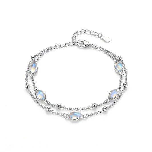 ZADIUA Moonstone Bracelet 925 Sterling Silver Adjustable Moonstone Double Layered Chain Bracelet Jewelry Gifts for Women