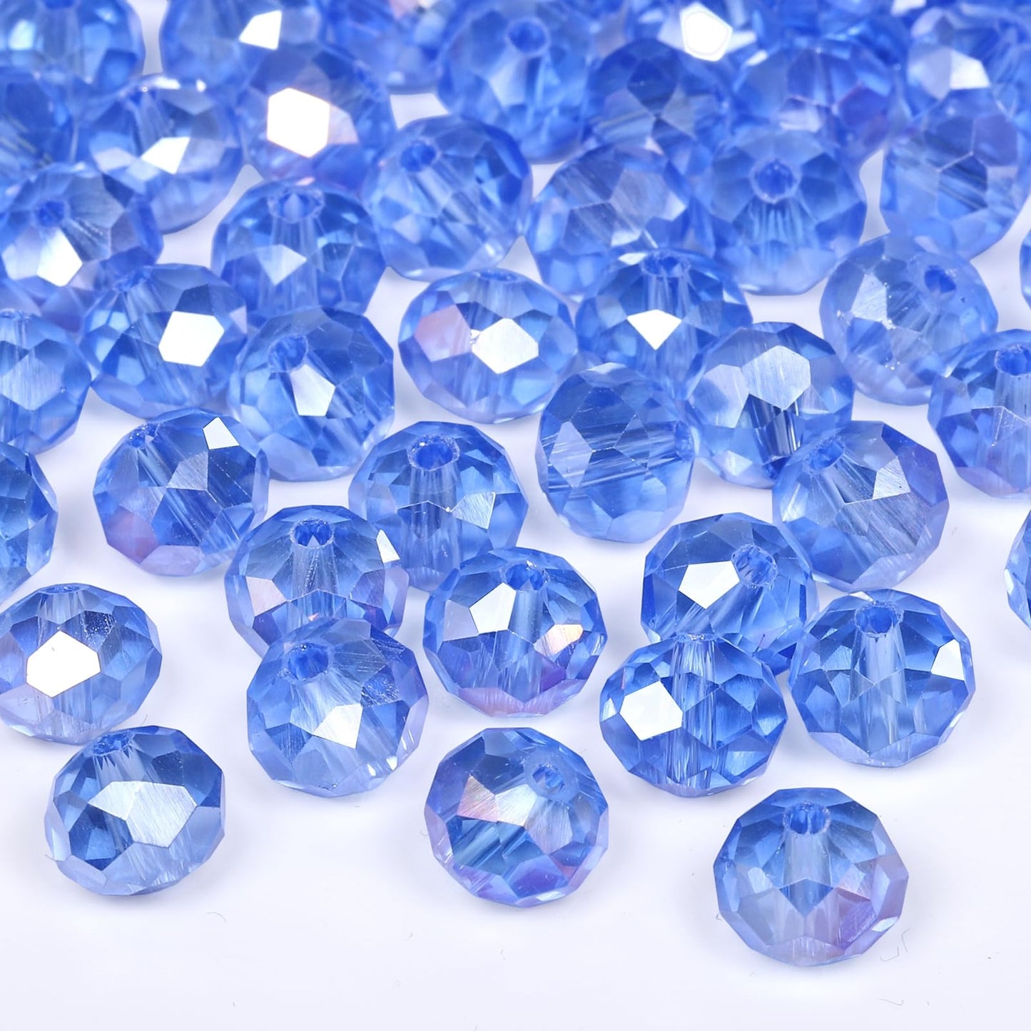 NITOPUPU 300pcs 8mm Crystal Glass Beads for Jewelry Making Faceted Rondelle Flat Beads for Bracelets Necklace Earrings DIY Crafts (Blue Crystal AB Bead)