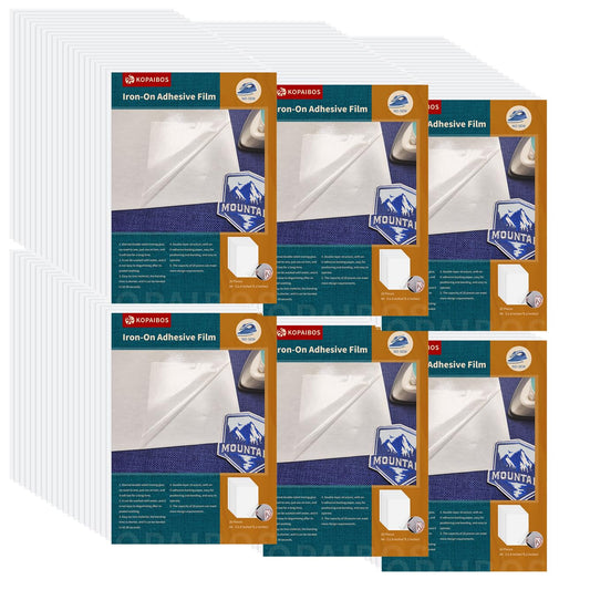 KEPAIBOS Lightweight M A4 Size 20 PCS X 6 Double Sided Iron On Adhesive Sheets with Backing Easy-Iron Permanent Fusible Patch Fabric Glue (Transparent, Standard 20 Sheets × 6)