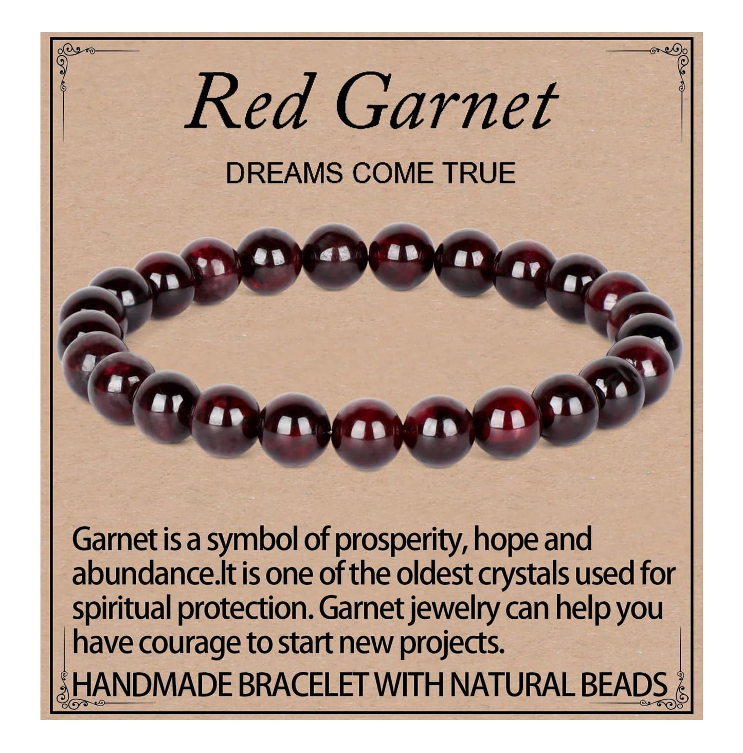 LPBeads Handmade Natural Gemstone Stretch Elastic 8mm Garnet Bracelet Healing Crystal Round Stone Beads Jewelry Gifts for Women Men