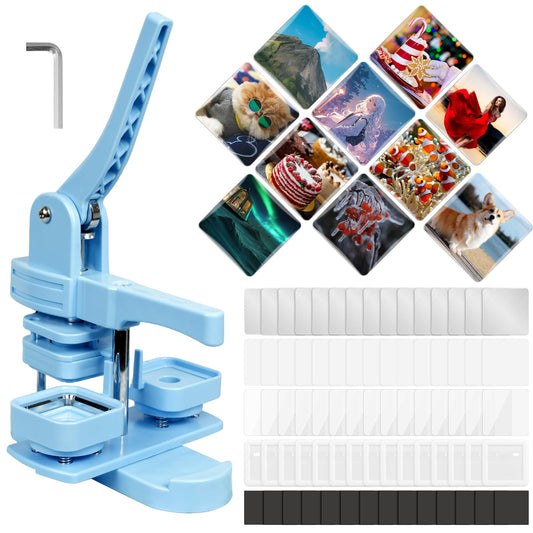 Vanttokeey Square Button Maker Machine 2x2 Inch (50mm x 50mm), Fridge Magnet Badge Maker Press Kit with 100 Sets Square Pin Making Supplies, for DIY Crafts and Home Projects (Blue)