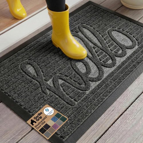 GORILLA GRIP Waterproof All-Season WeatherMAX Doormat - Natural Rubber, Stain & Fade Resistant, 29x17, Charcoal