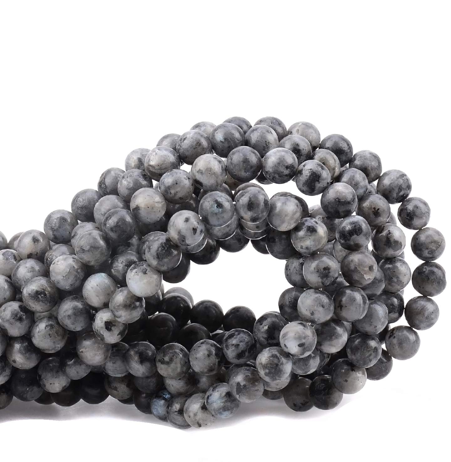 80Pcs Natural Crystal Beads Stone Gemstone Round Loose Energy Healing Beads with Free Crystal Stretch Cord for Jewelry Making (Larvikite Labradorite, 10mm)