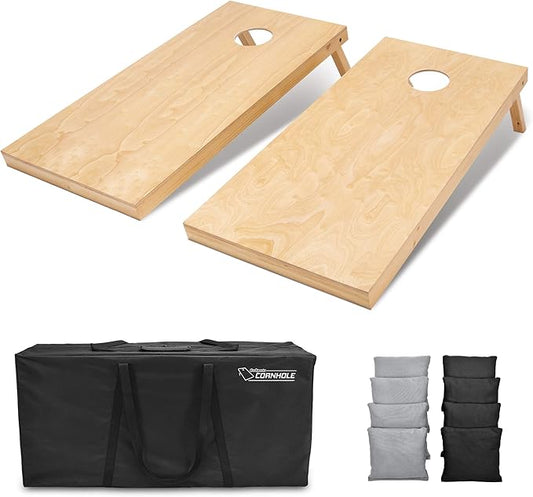 GoSports Regulation Size Wooden Cornhole Set with Natural Wood Finish - Includes Carrying Case