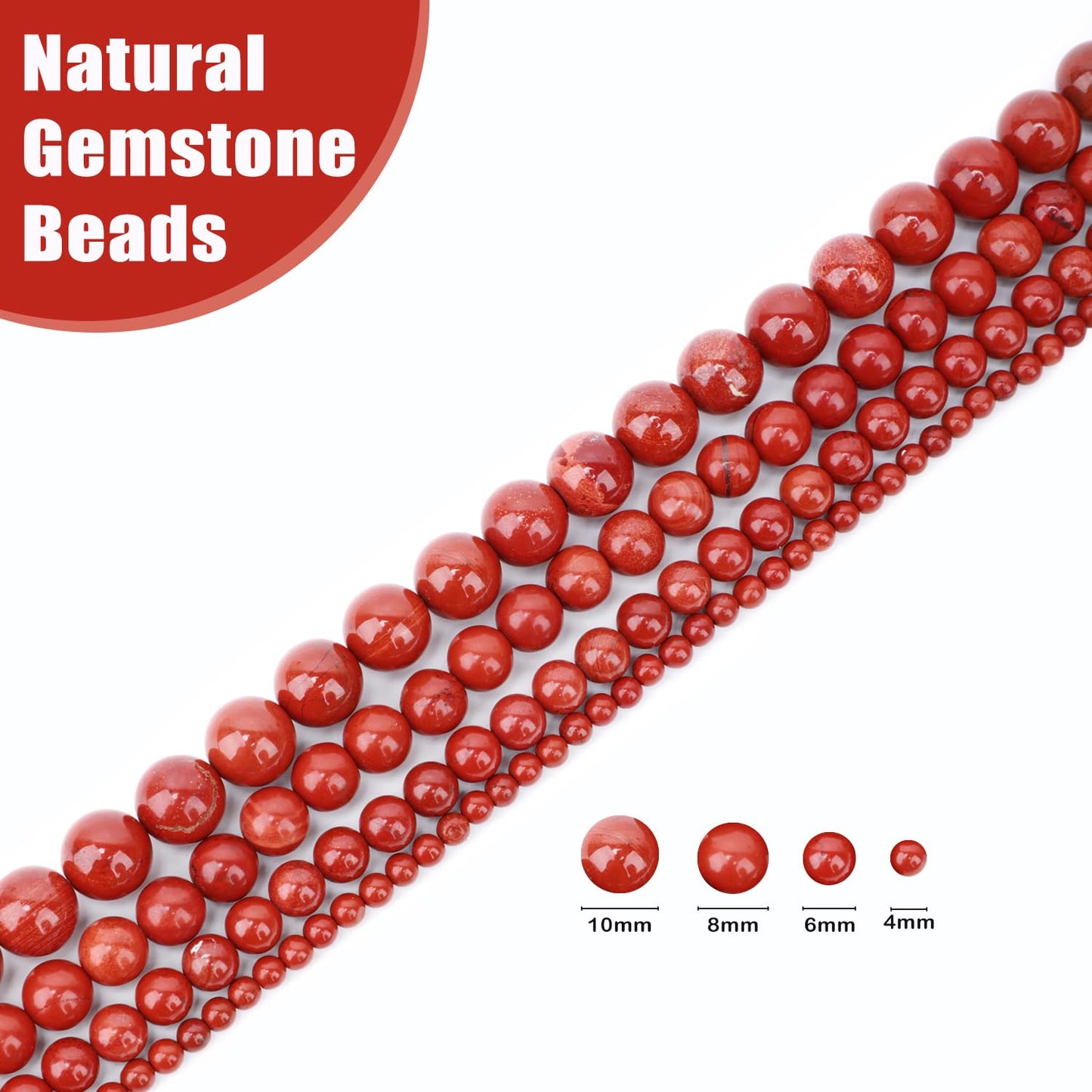 CMBYN Natural Stone Beads Round Genuine Real Stone Beading Strand Loose Gemstones DIY Smooth Bead for Bracelet Necklace Earrings Jewelry Making (Red Jasper, 10mm 36 Pieces)