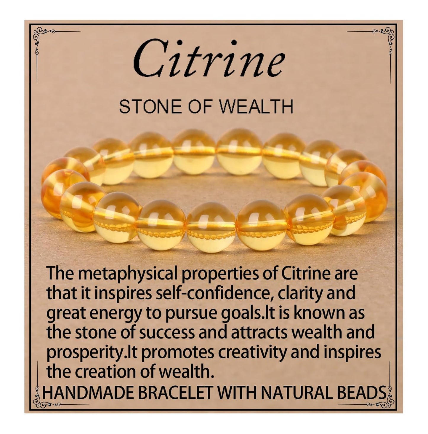 LPBeads Handmade Natural Gemstone Stretch Elastic 10mm Citrine Bracelet Healing Crystal Round Stone Beads Jewelry Gifts for Women Men