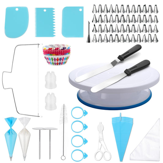 Gymdin 222 PCS Cake Decorating Kit - Includes Cake Turntable, Leveler, Piping Bags and Tips Set, 2 Frosting Spatulas, 3 Scrapers, 100 Cupcake Liners, Booklet and more Decorating Supplies