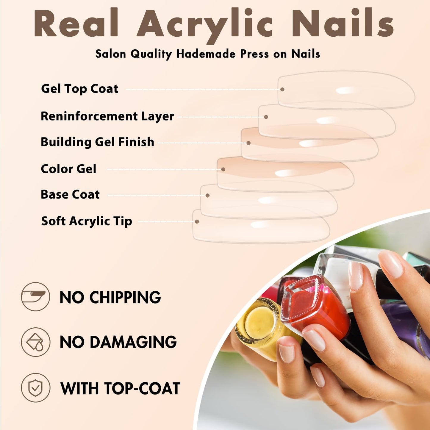 KQueenest Matte Rose Pink Press on Nails Long Medium Square, Fake Nails Press ons, Glue on Nails Coffin For Women, Natural Gel Square Tip Nails, Acrylic False Nails for Finger Decoration