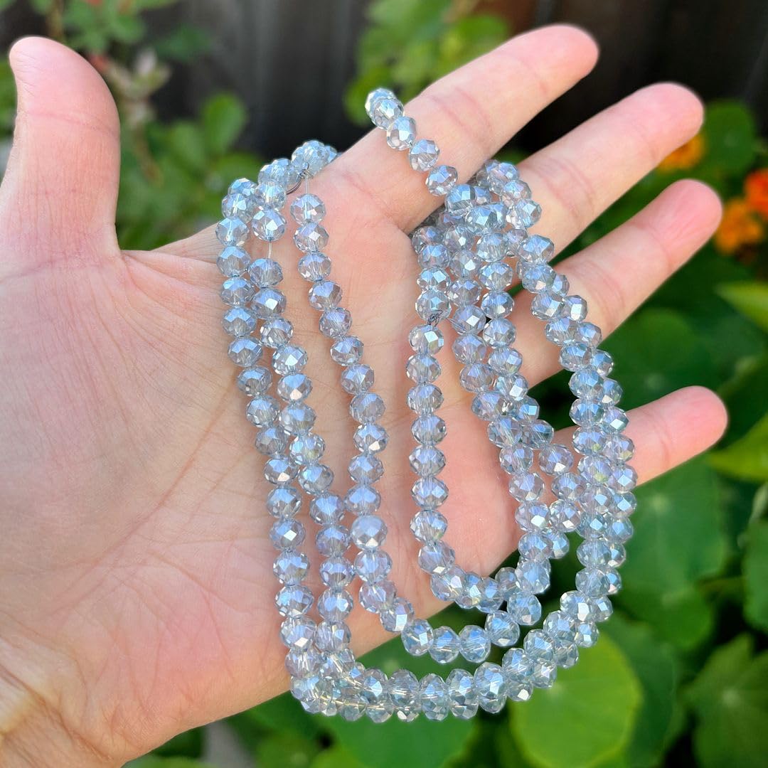 200pcs Czech Faceted Rondelle Crystal Glass Loose Beads 6mm Spacer Bulk Silver Blue Shimmer for DIY Craft Jewelry Making CCR639