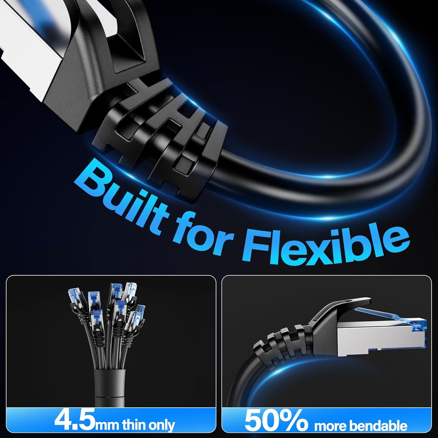 TuokaJu Cat6A 10Gbps 3 (10 Pack), 6, 28AWG Cat6 6a Ethernet Cable Shielded ft Slim Shielded (F/UTP) Ethernet Cable Cat