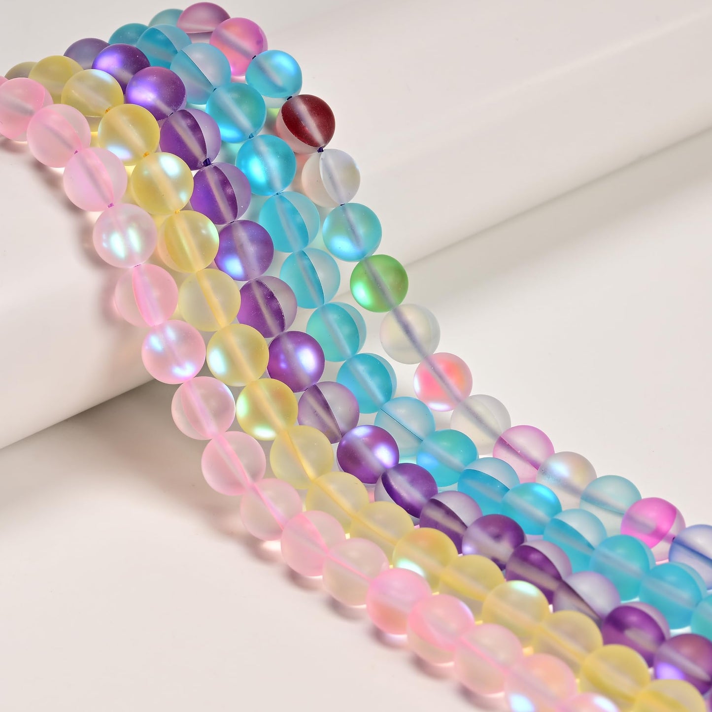 6mm Matte Pink Mermaid Aurora Crystal Glass Bead, Glitter Round Synthetic Moonstone Beads for Jewelry Making Bracelets