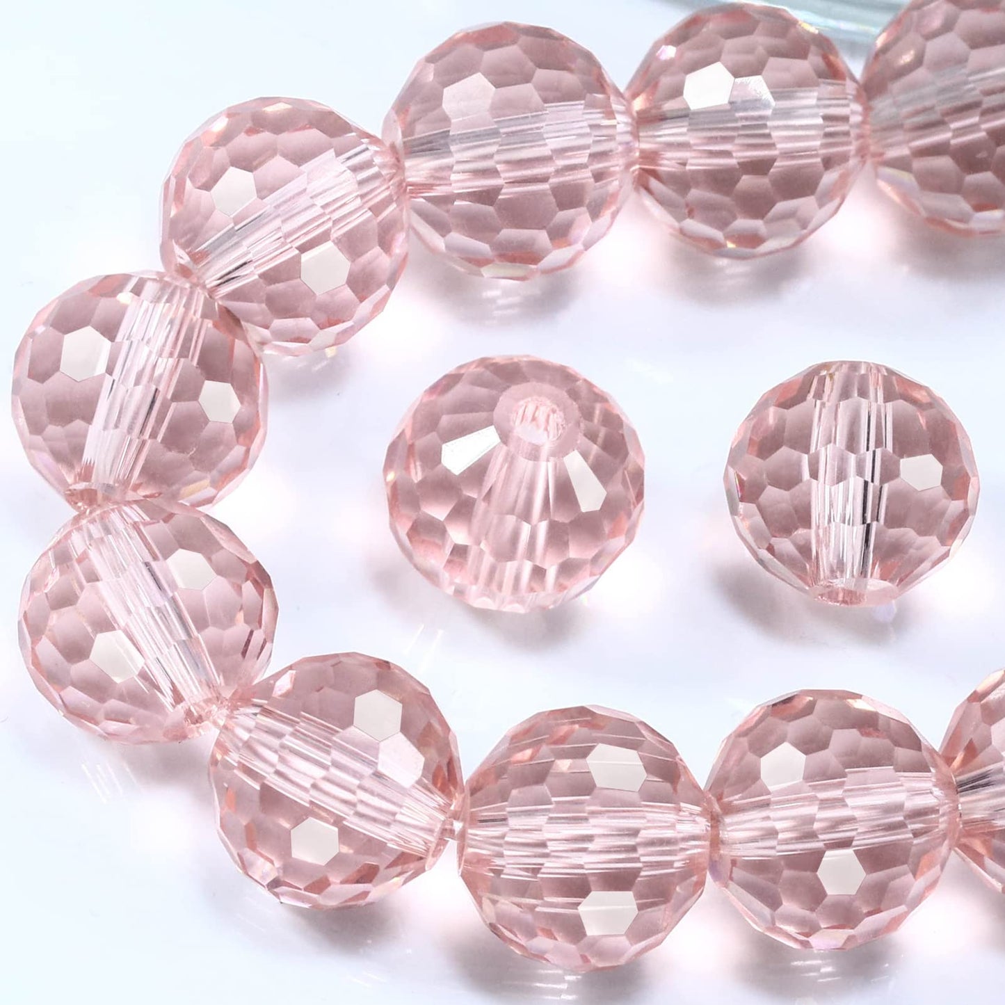 Dowarm 10MM Round Crystal Beads for Jewelry Making, Light Rose Faceted Crystal Glass Beads, 50PCS